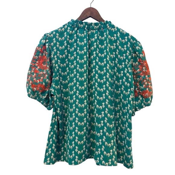 Floral Green and Orange Women's Top - Picture 4 of 6